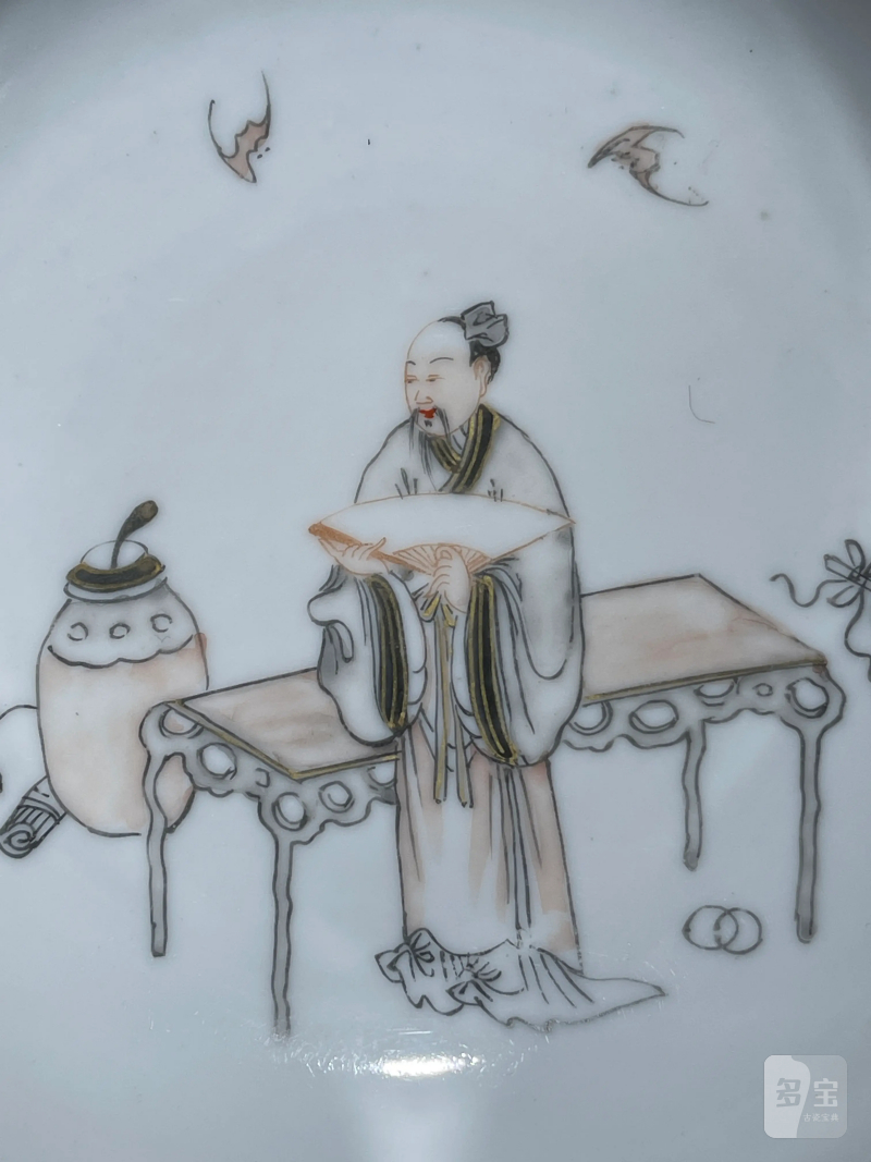 清雍正 墨彩人物纹盘 - 图3